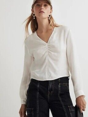 Madewell Ivory Brushed Ruched-front Top 0